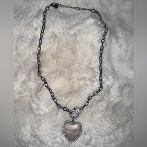 Treasure jewels Heart Quartz Pendant Necklace with Black gunmetal chain